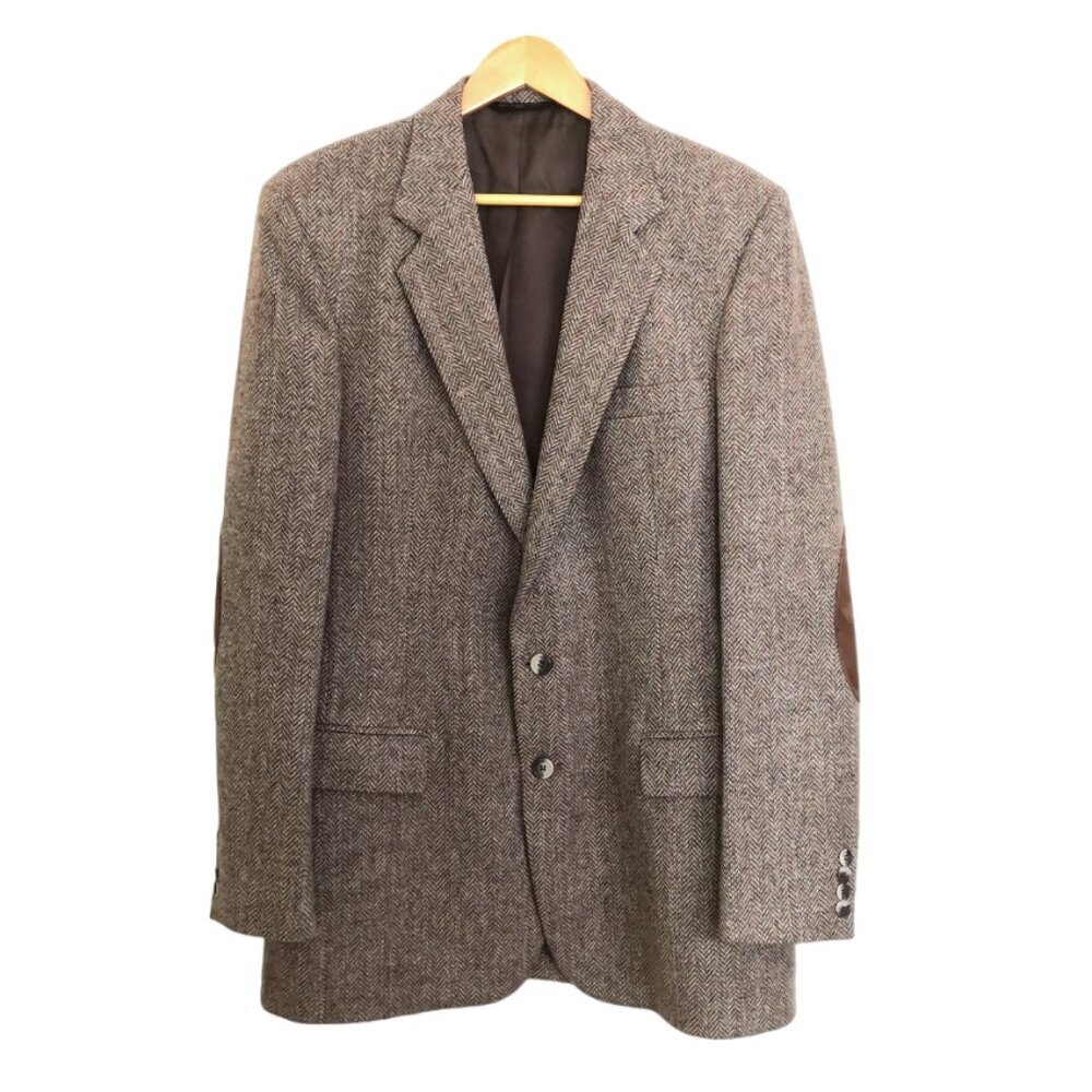 The Gallery By Haggar Men's 100% Pure Wool Herringbone Tweed Blazer Tan/Brown42L